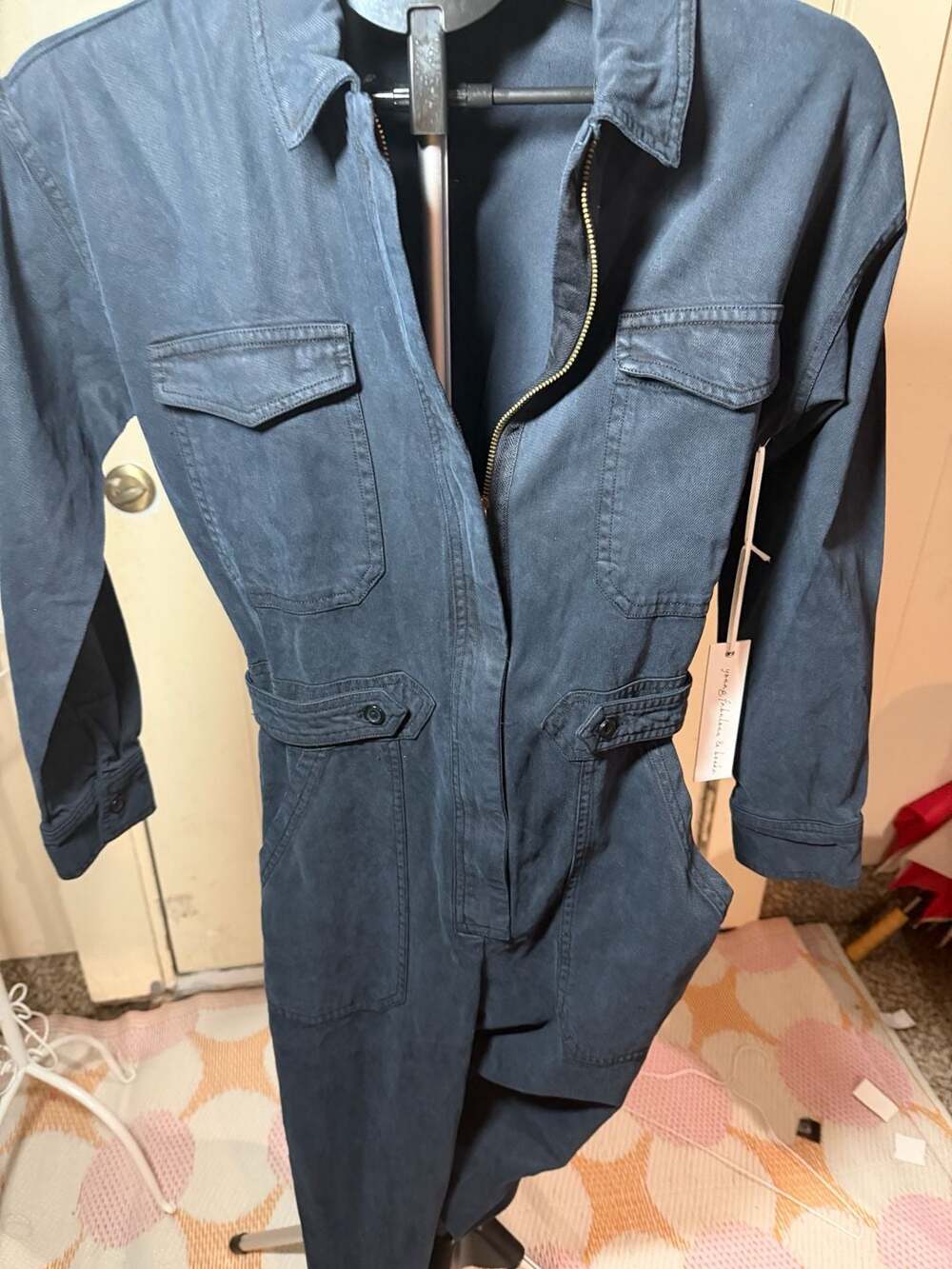 Young Fabulous & Broke Navy Blue Long Sleeve Zip Front Utility Jumpsuit